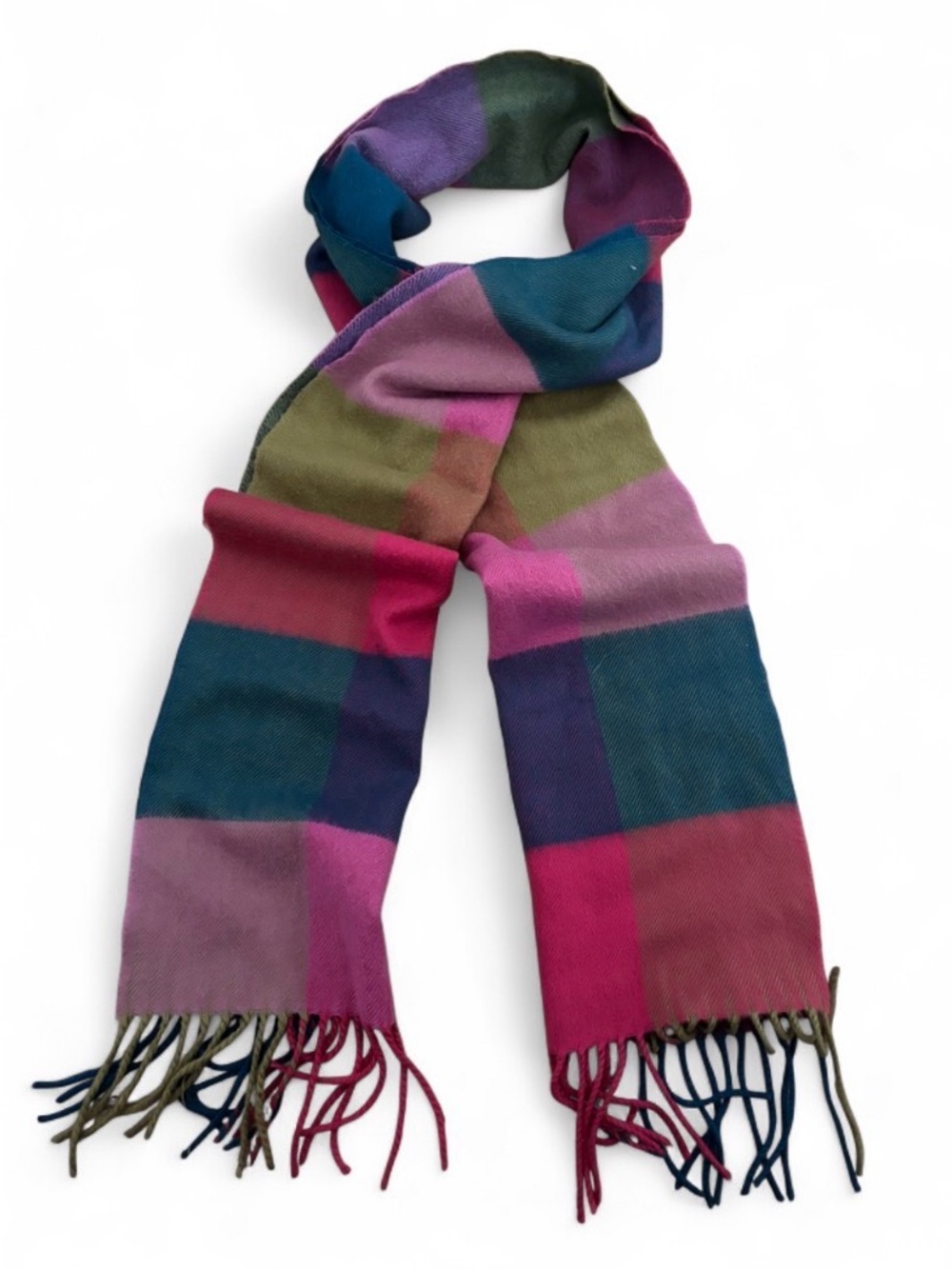 Multicolor Plaid Fringe Scarf - Pink, Blue & Green